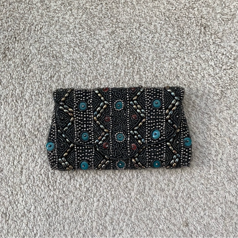 Beaded Black and Blue Clutch